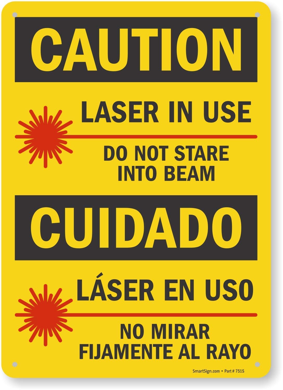 14×10 Inch Plastic Bilingual Caution Laser In Use Do Not Stare Sign Orange