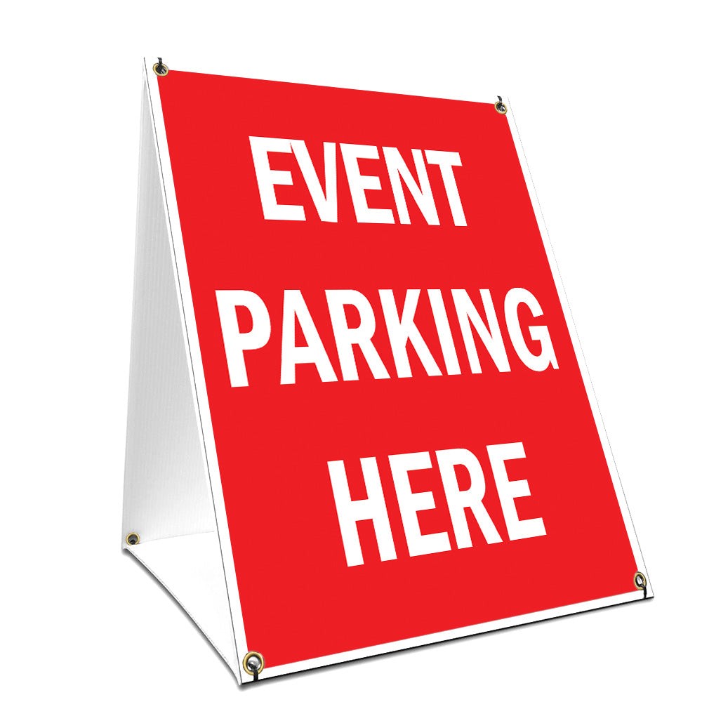 A-frame Sidewalk Sign Event Parking Here With Graphics On Each Side