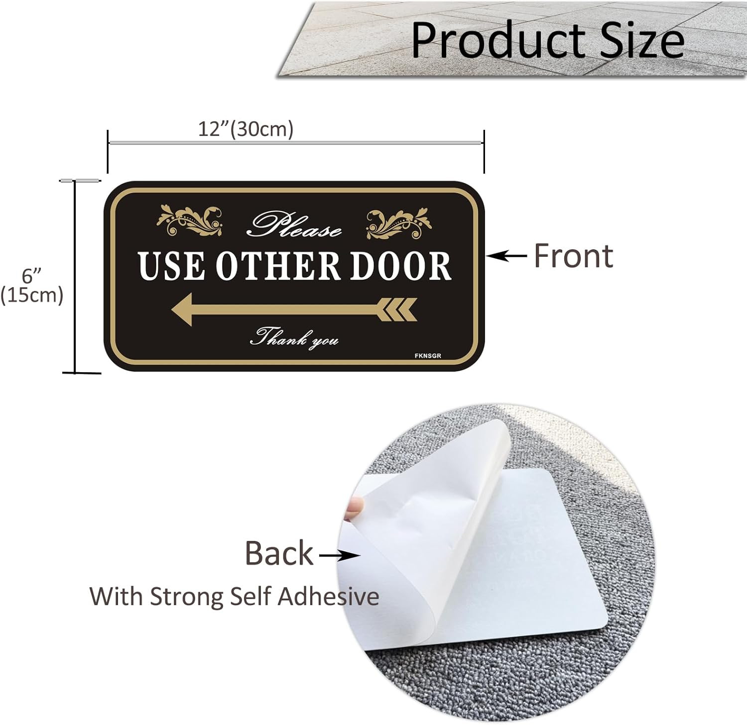 Please Use Other Door Self Adhesive Sign,12 X 6 Inches Acrylic Sign, UV Protecte