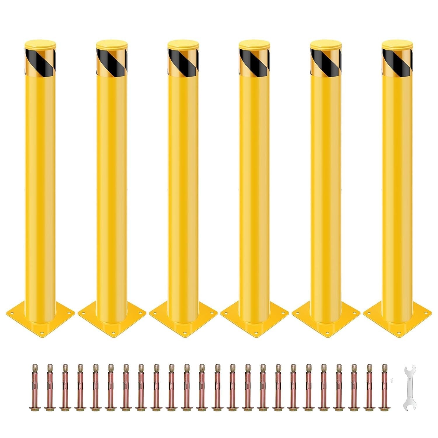Safety Bollard 6 Packs, SierraSquad 36 in Height 6 packs 36 inch, yellow