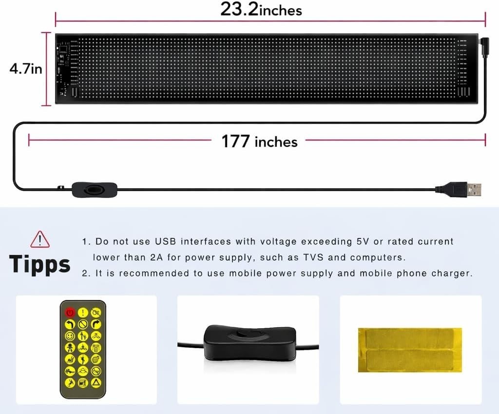 Programmable LED Message Board – 23×4″ Digital Scrolling Sign with App Control