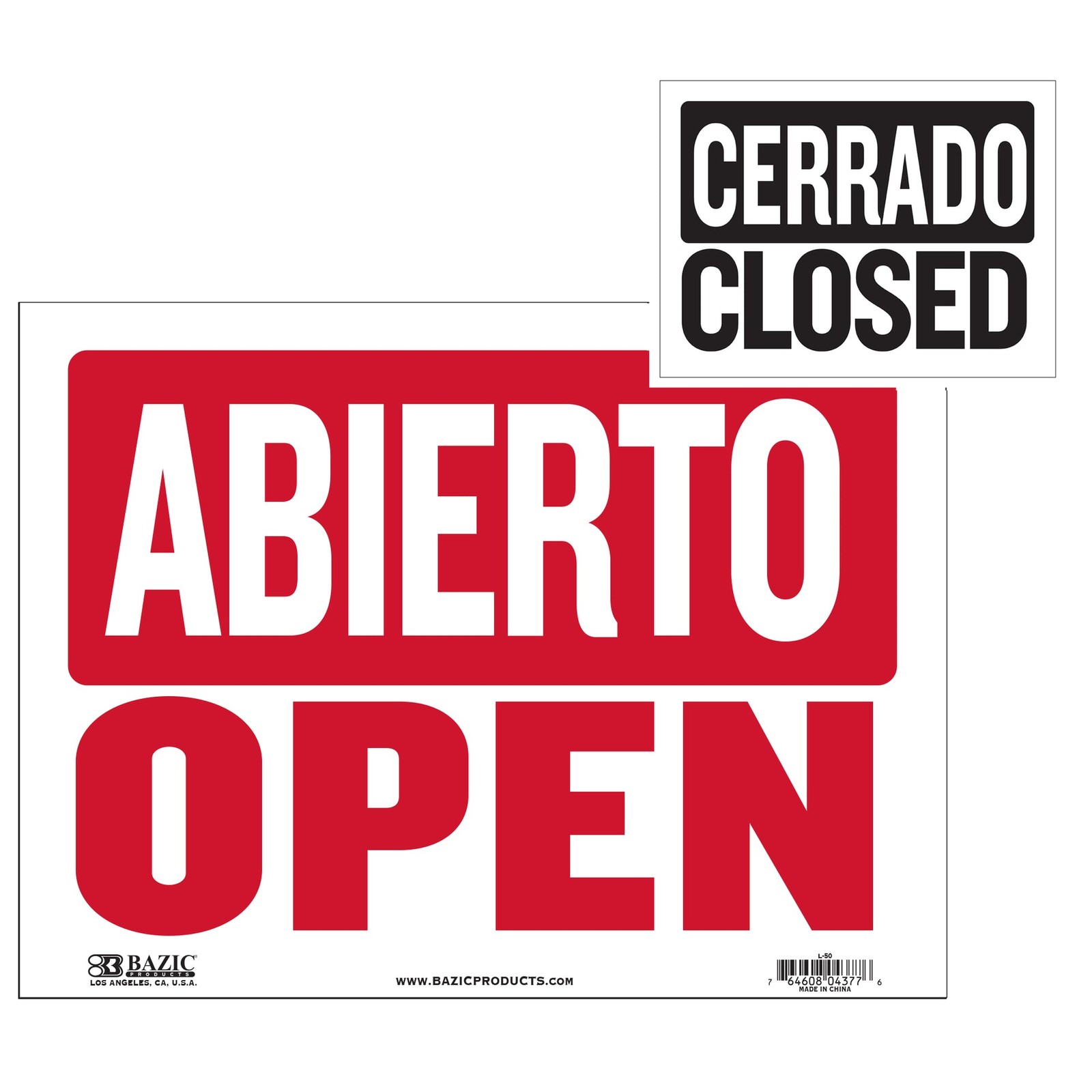 BAZIC 12″ X 16″ Abierto Sign w/ Cerrado Sign on Back, pack of 24