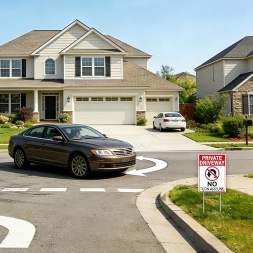 No Turn Around Driveway Sign, 2 Pack Private Driveway Signs 14″x10″ Double-Sided