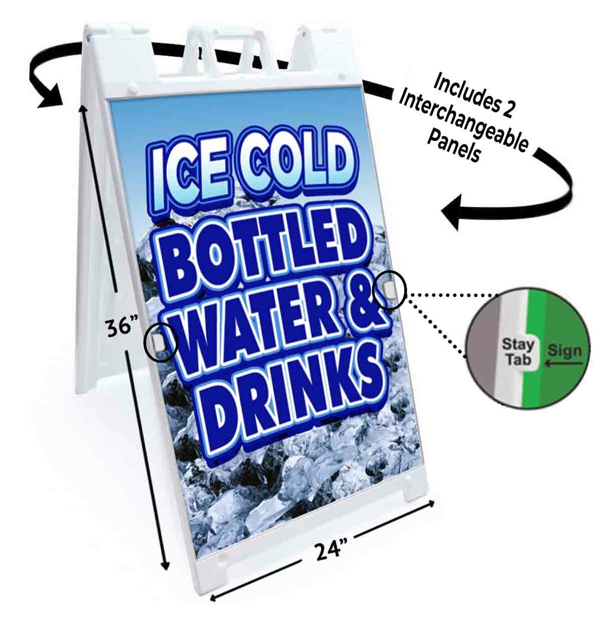 ICE COLD BOTTLED WATER Signicade 24×36 Aframe Sidewalk Sign Banner Decal DRINKS