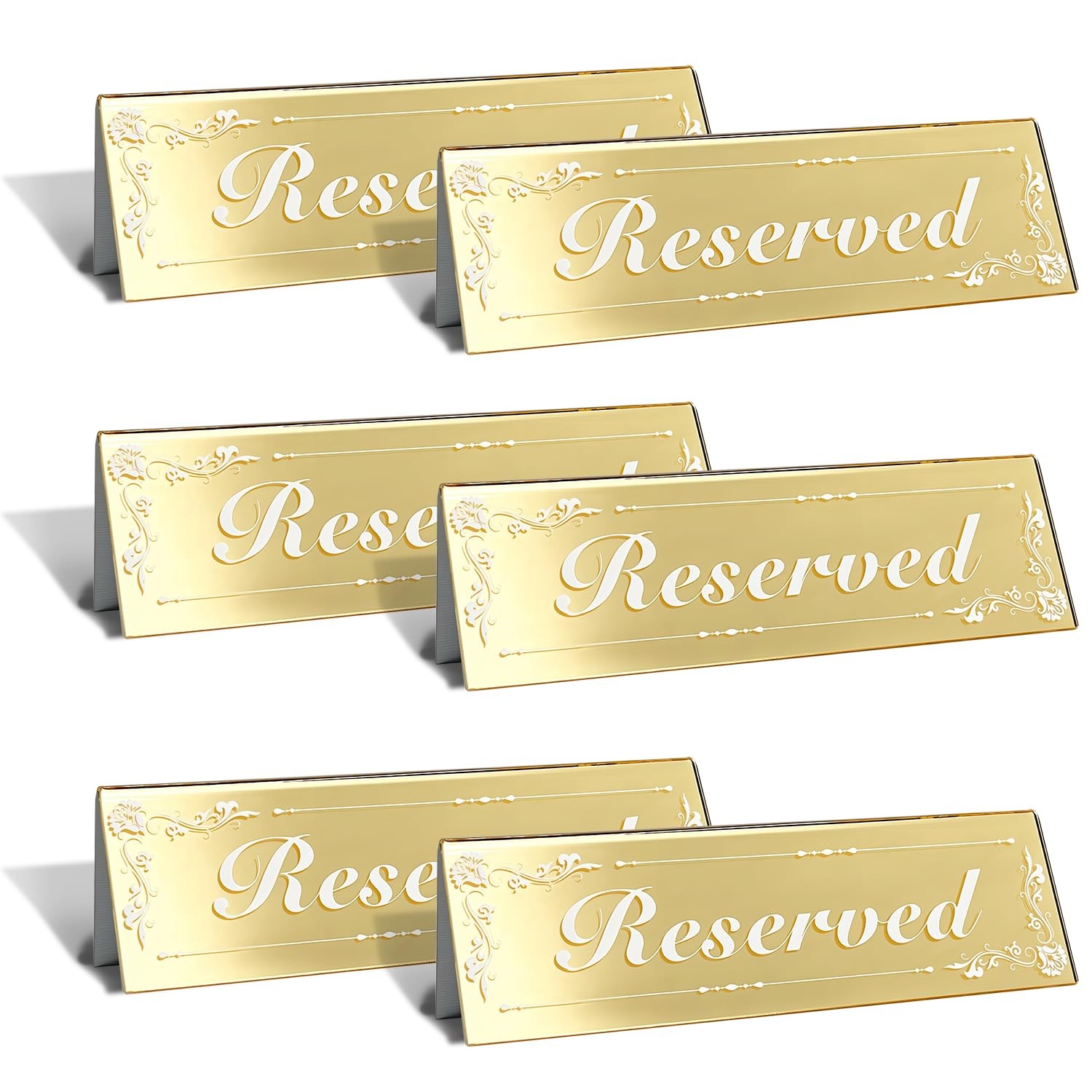 Mirrored Gold Double Sided Acrylic Reserved Table Tent Signs 6×2 Inch 6 PCS