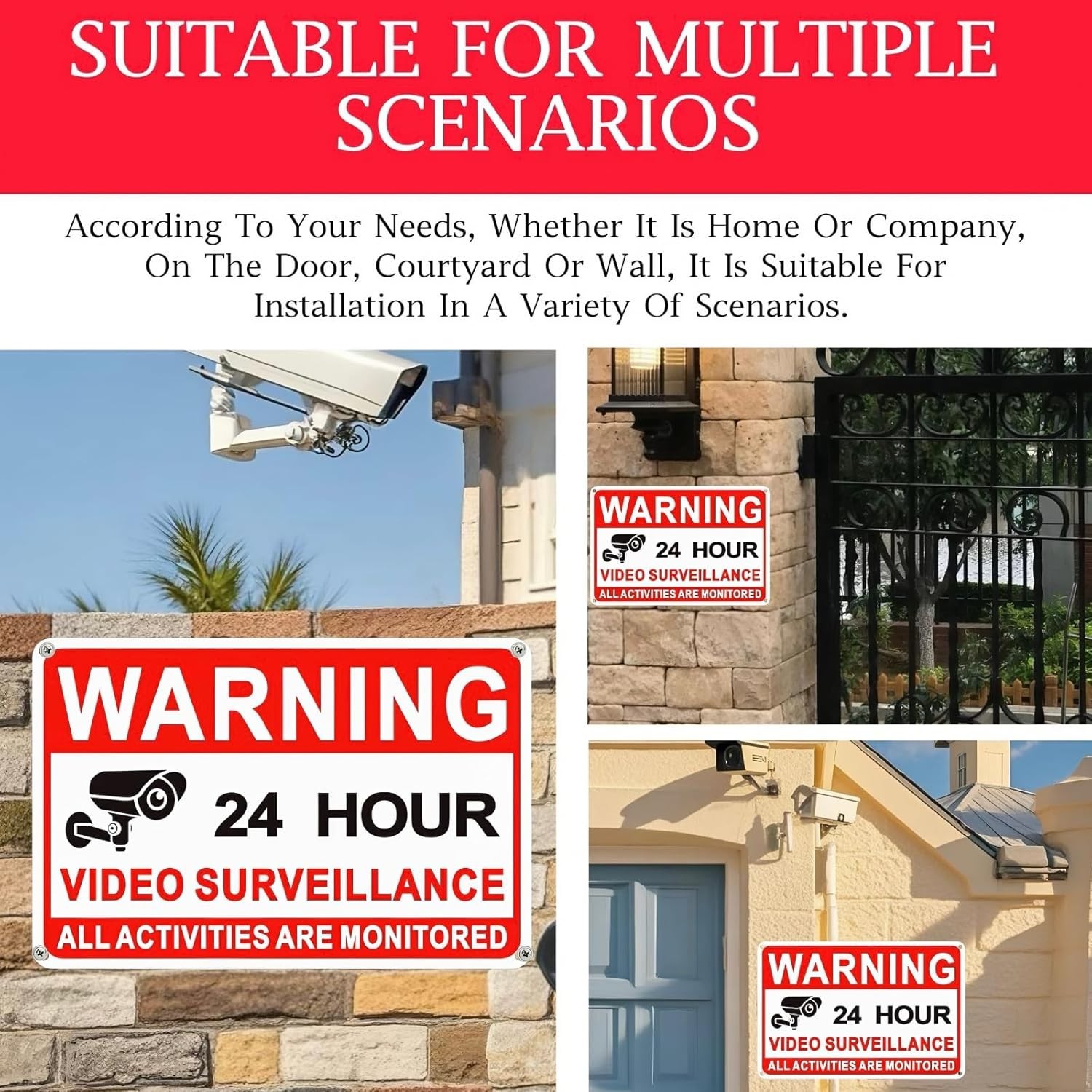 4 Pack Video Surveillance Signs, 8 x 12 Inch Aluminum Camera Signs, CCTV Secu…