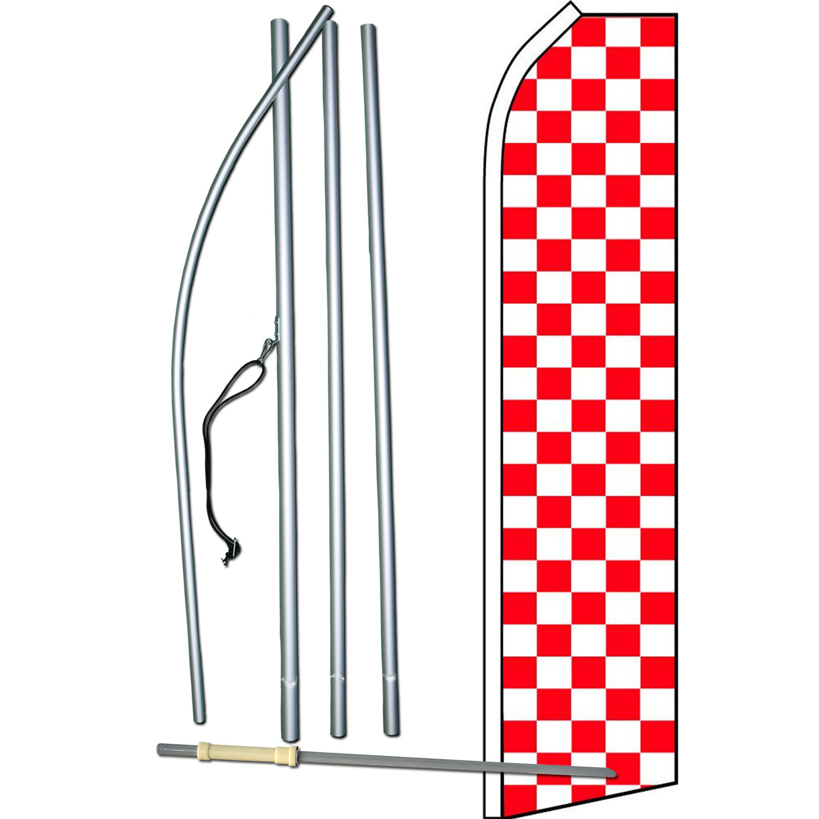 White And Red Checkered Flag with Flag Pole and Spike