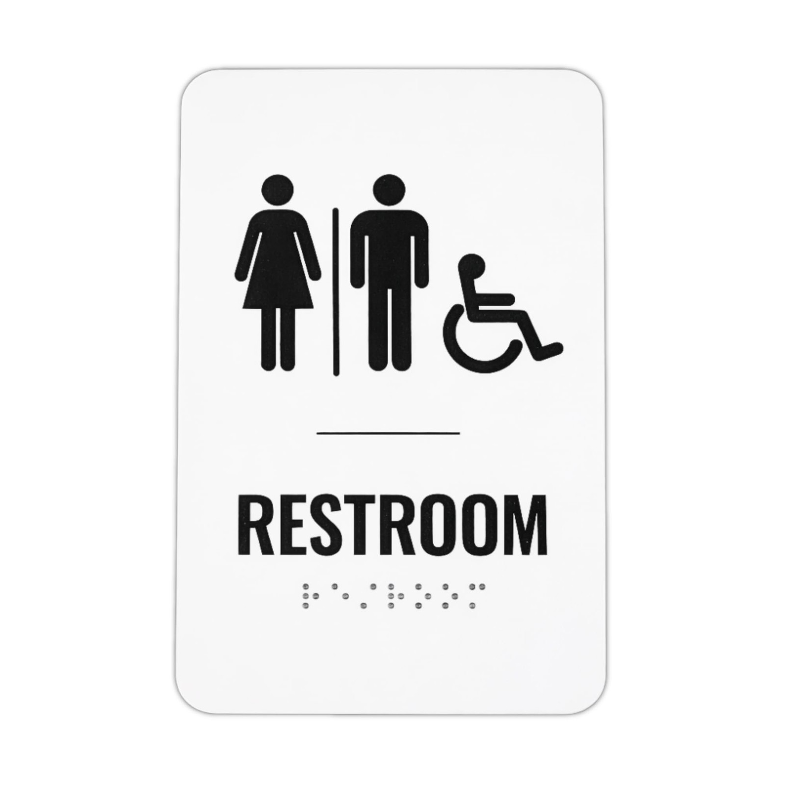 1 PCS 6×9 Inch Black/White Unisex Restroom Sign ADA Braille Bathroom Door Dec