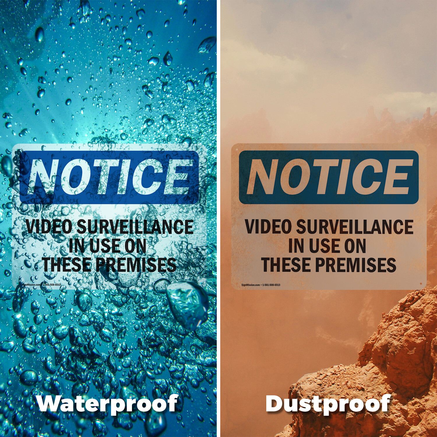 (2 Pack) Video Surveillance In Use On These Premises OSHA Notice Sign Decal
