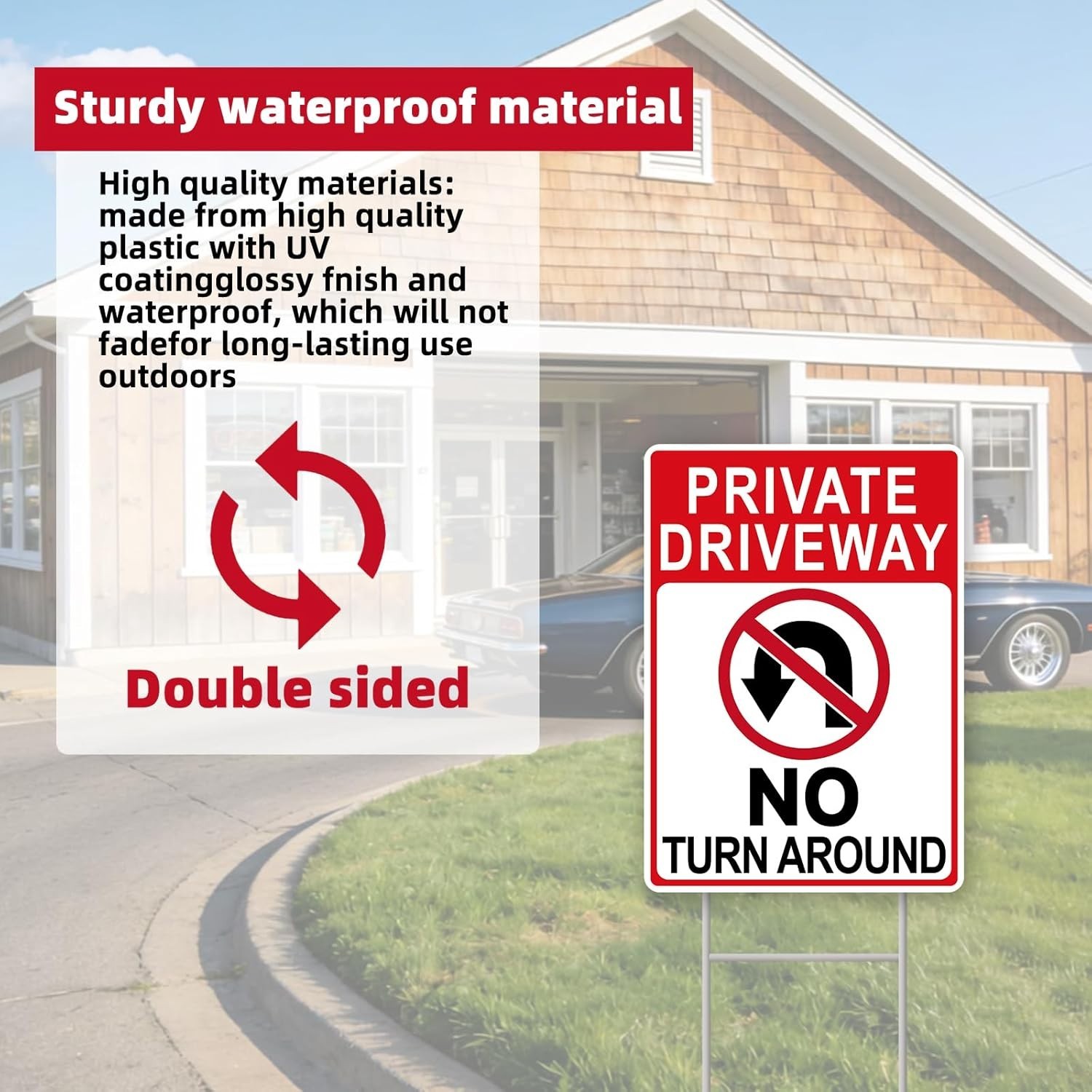 No Turn Around Driveway Sign, 2 Pack Private Driveway Signs 14″x10″ Double-Si…