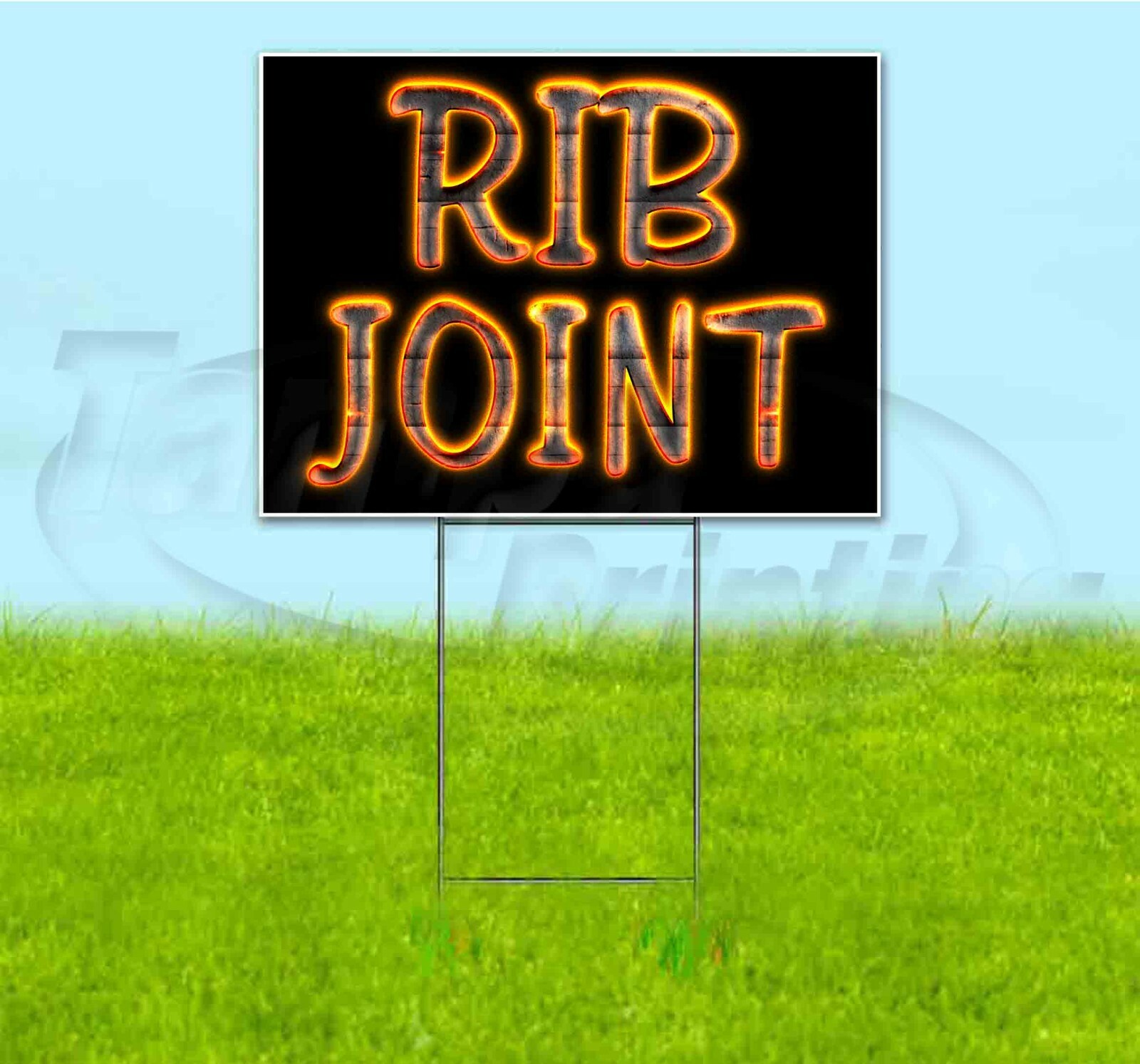 RIB JOINT 18×24 Yard Sign WITH METAL STAKE Corrugated Bandit BBQ USA