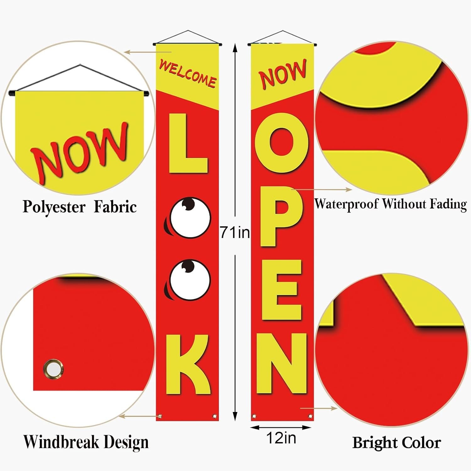 Red Now Open Decorations Outdoor Now Open Welcome Porch Sign Banner New Store…
