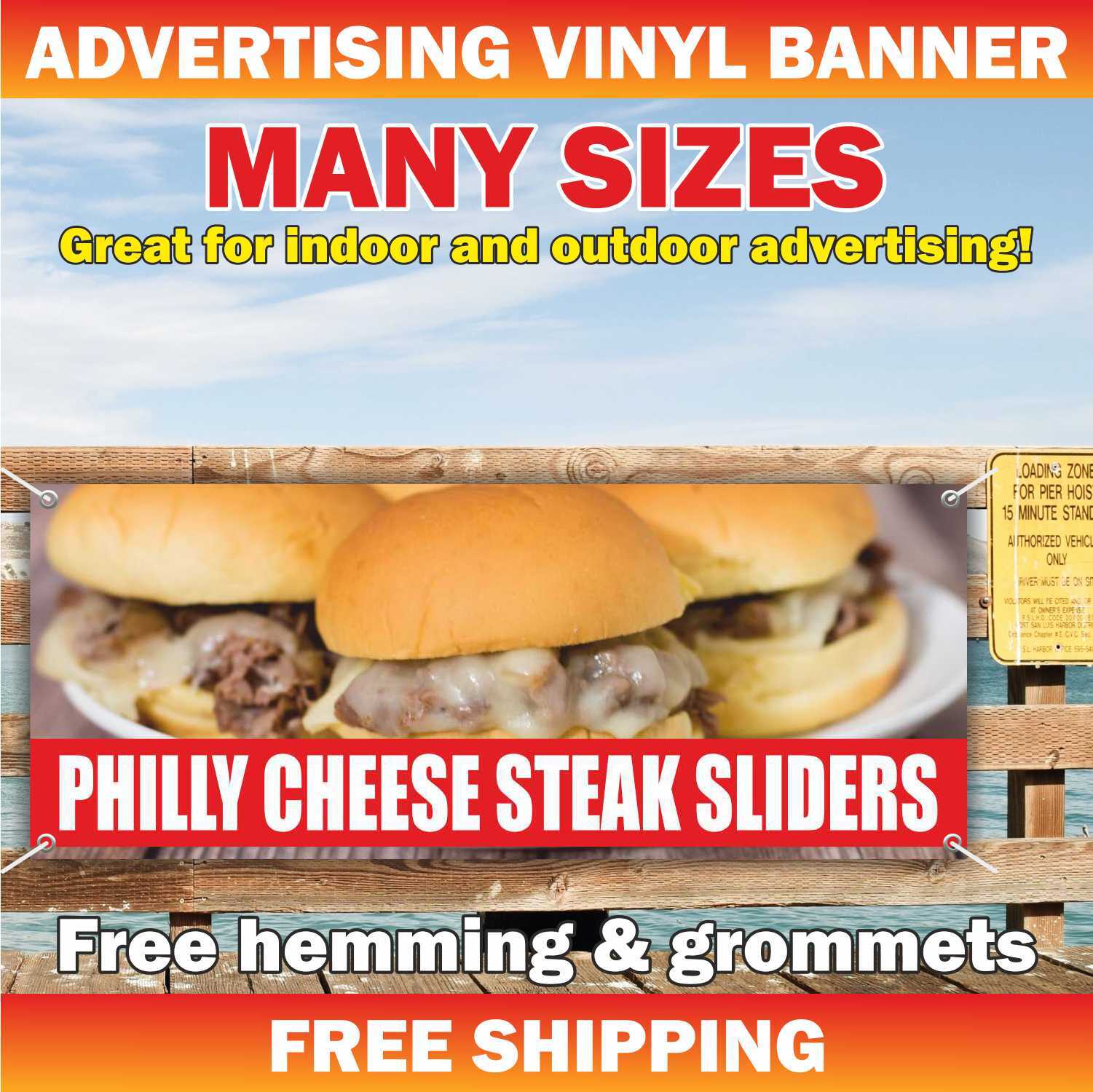 PHILLY CHEESE STEAK SLIDERS Advertising Banner Vinyl Mesh Sign Food SANDWICHES