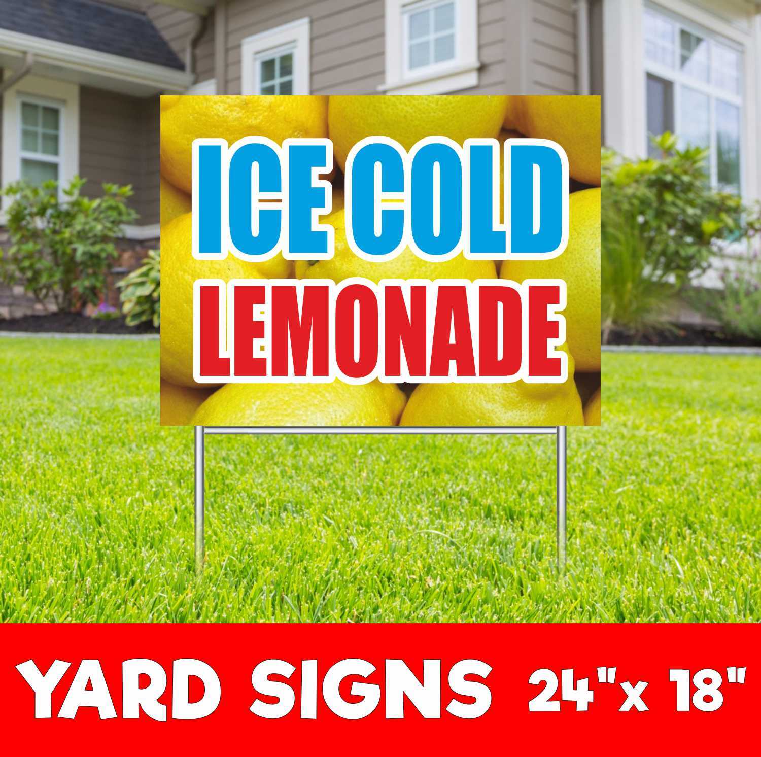 ICE COLD LEMONADE Yard Sign Corrugate Plastic with H-Stakes Drinks Fresh Bar