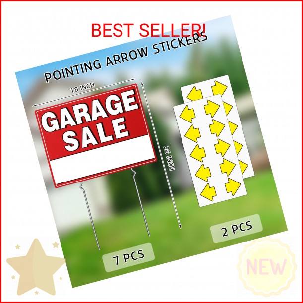 7 Pcs Garage Sale Sign With Metal Stakes, 17″ x 13″, Double-Sided With 20 Direct