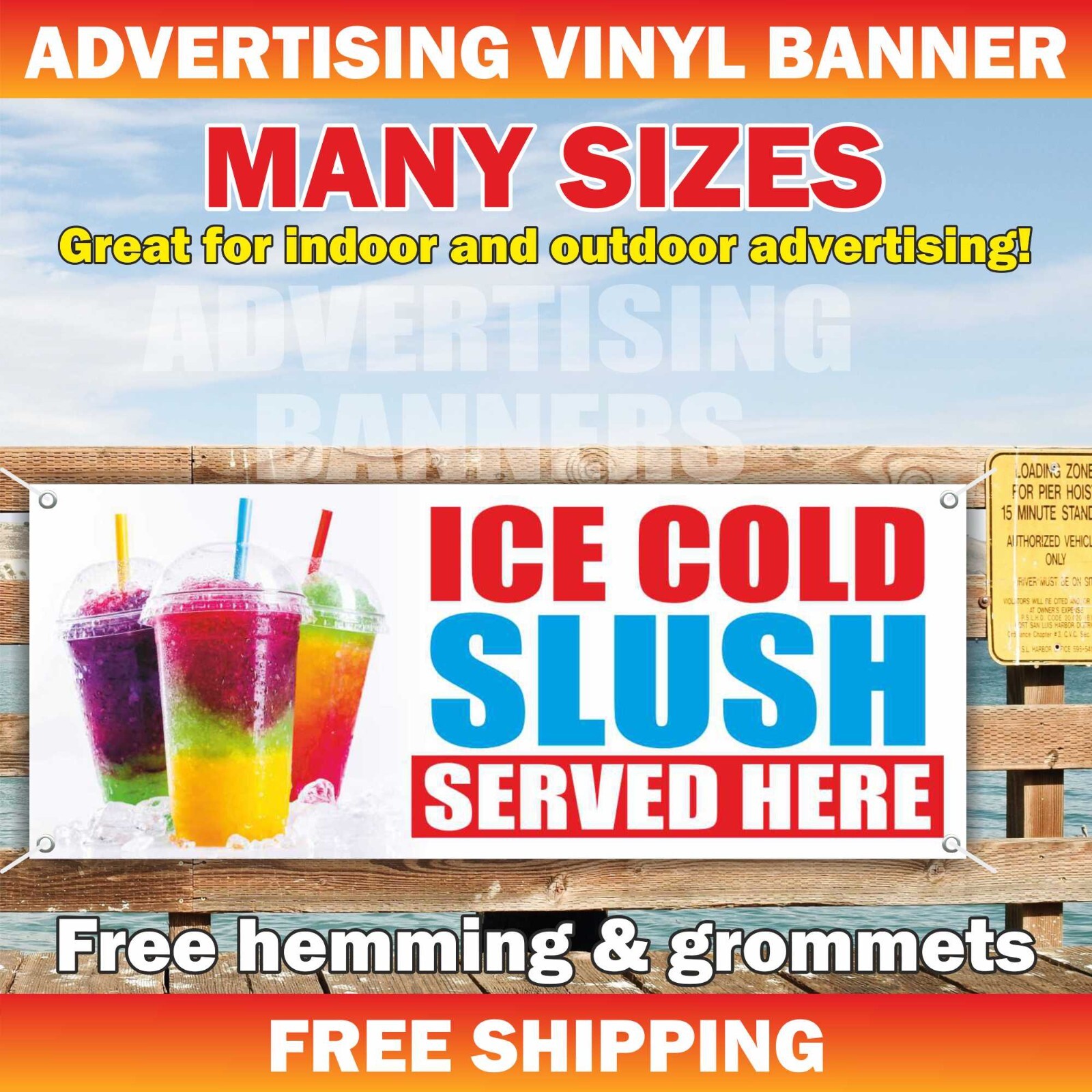 ICE COLD SLUSH SERVED HERE Advertising Banner Vinyl Mesh Sign Lemonade Ice Cream