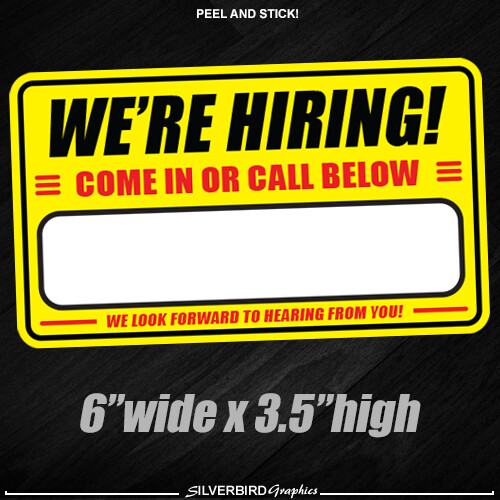 Now Hiring we’re hiring Sticker Truck Vehicle Decal Bumper Business Door Sign x1