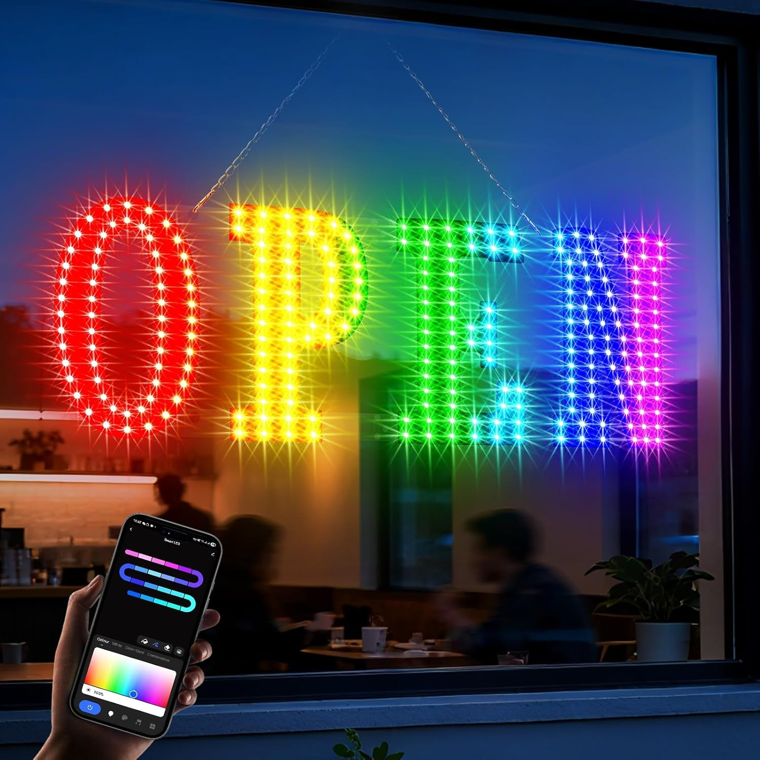 OPEN Sign for Business, 30″ X 10″ LED Open Sign with 16 Million Colors, APP