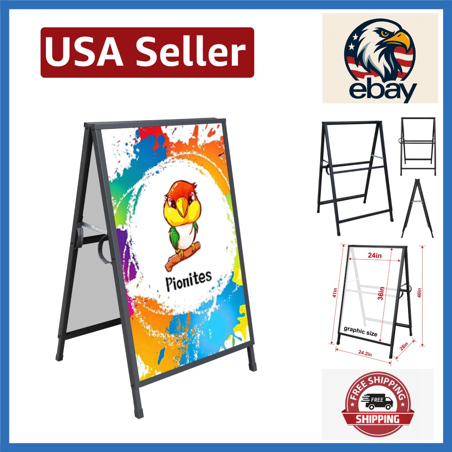 Heavy Duty A Frame Sidewalk Sign Holder 24×36 Inch – Double-Sided Metal Design
