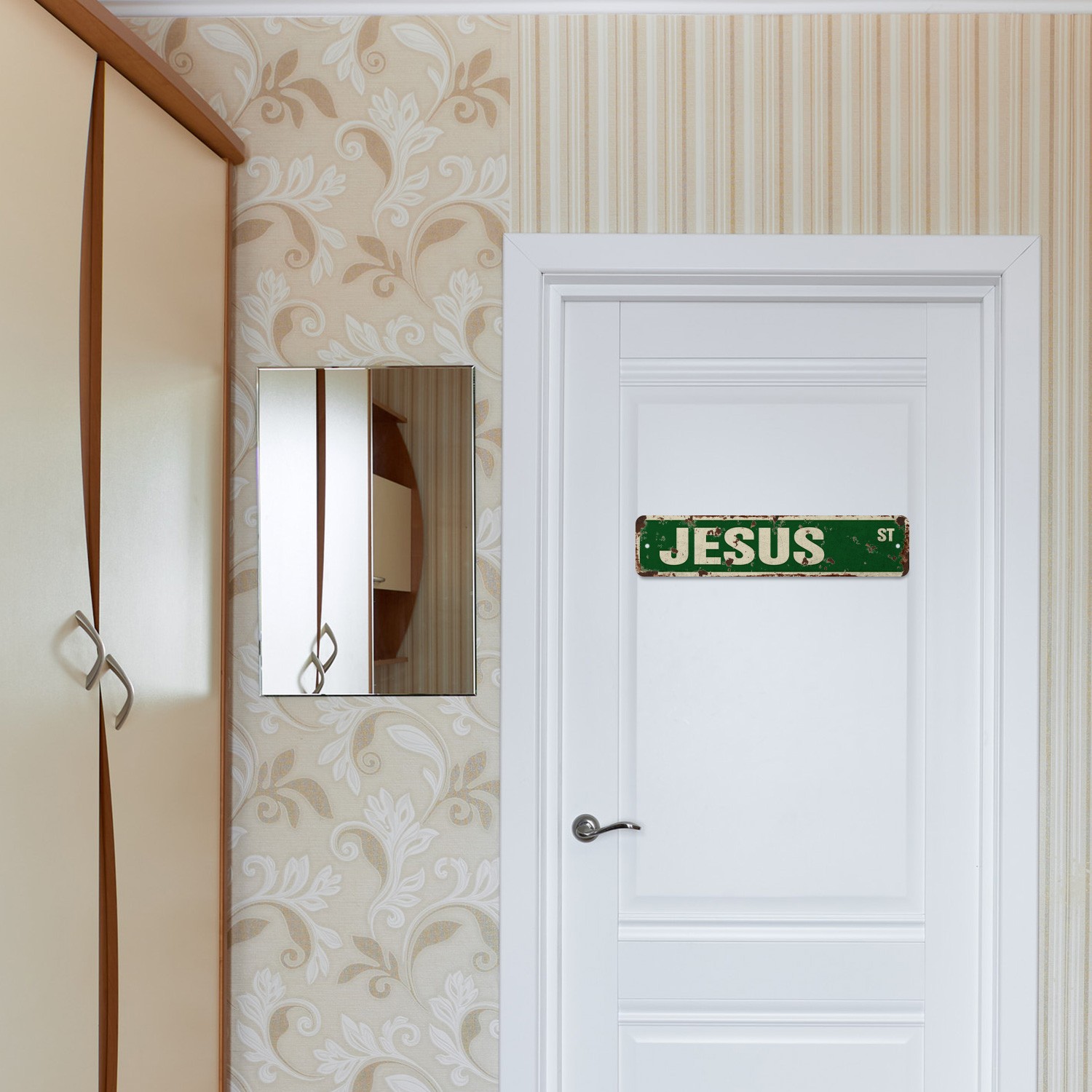 JESUS Vintage Style Street Sign Plastic Metal Road Sign Childrens Name Room Sign