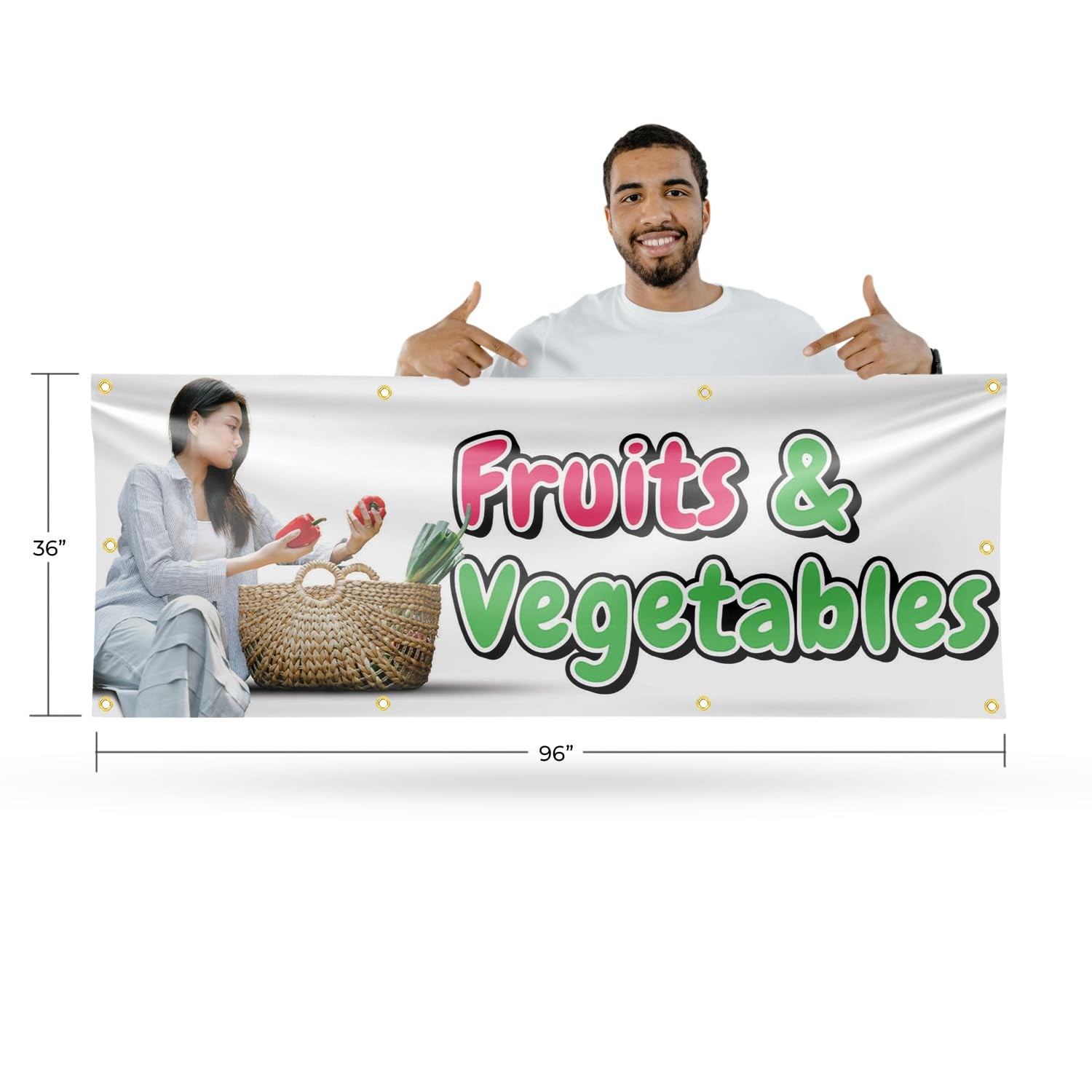 Signmission Fruits And Vegetables Banner Sign 36 X 96 13 Oz Vinyl Metal