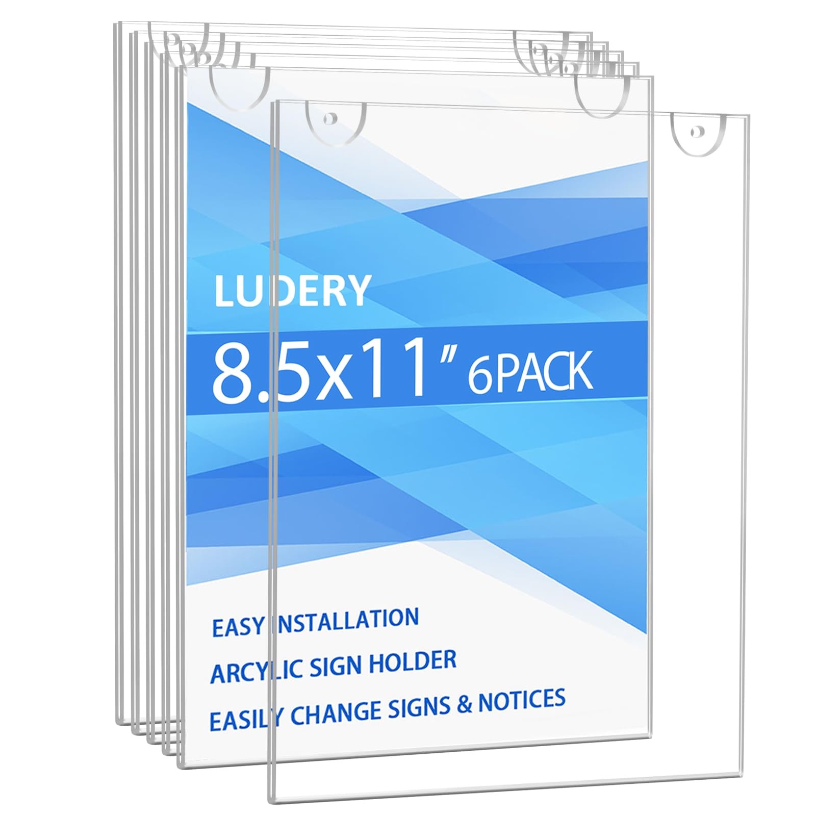Ludery Acrylic Sign Holder 8.5 x 11 Vertical, Wall x 11 inches, Clear