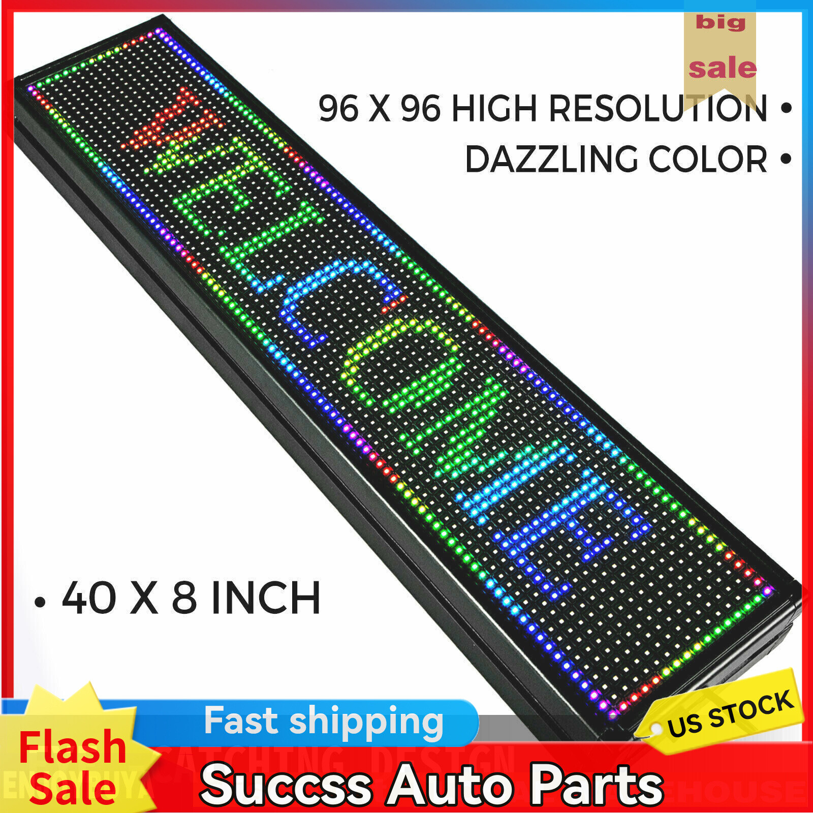 40″X8″ LED Scrolling Sign Programble Digital Advertising 7-Color Display Board