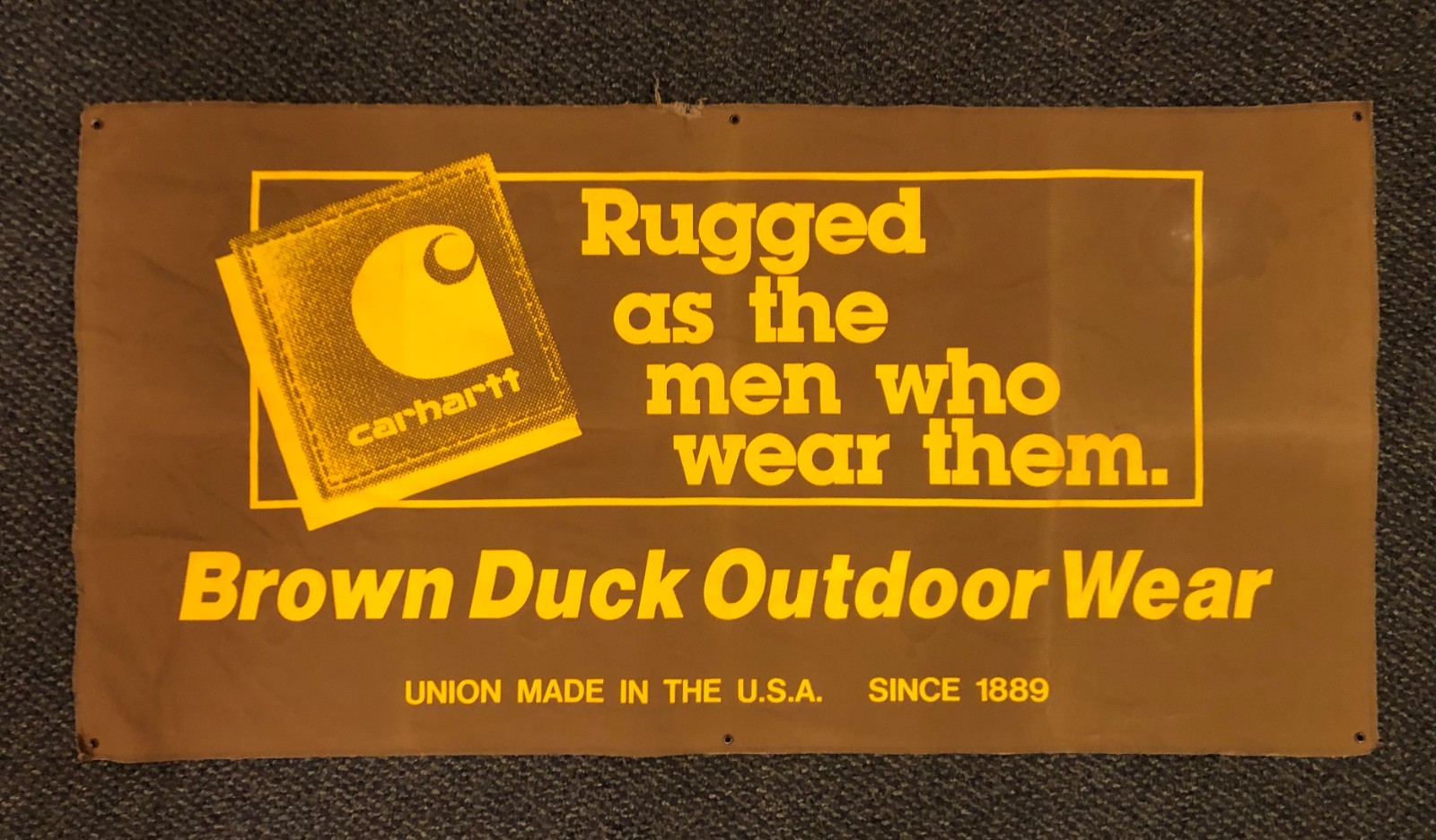 Vintage Carhartt Brown Duck Outdoor Wear Canvas Banner 24″ X 48″