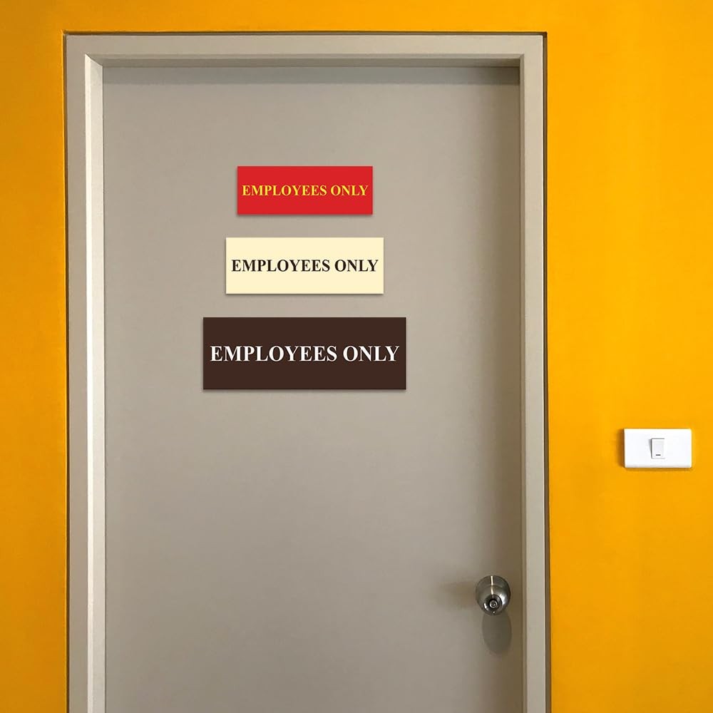 Employees Only Door Sign Small Black and Gold Self-Adhesive for Office