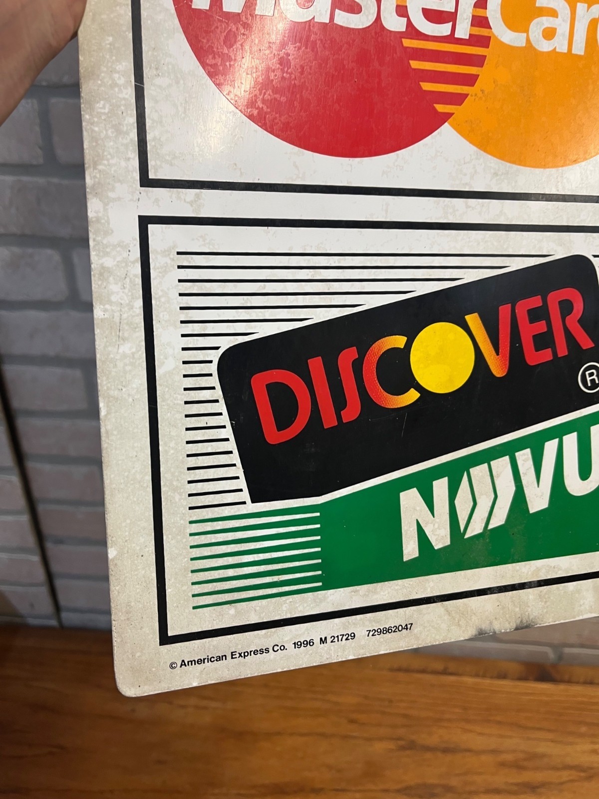 Vintage 1996 Visa Mastercard Credit Card Double Sided Flange Metal Sign