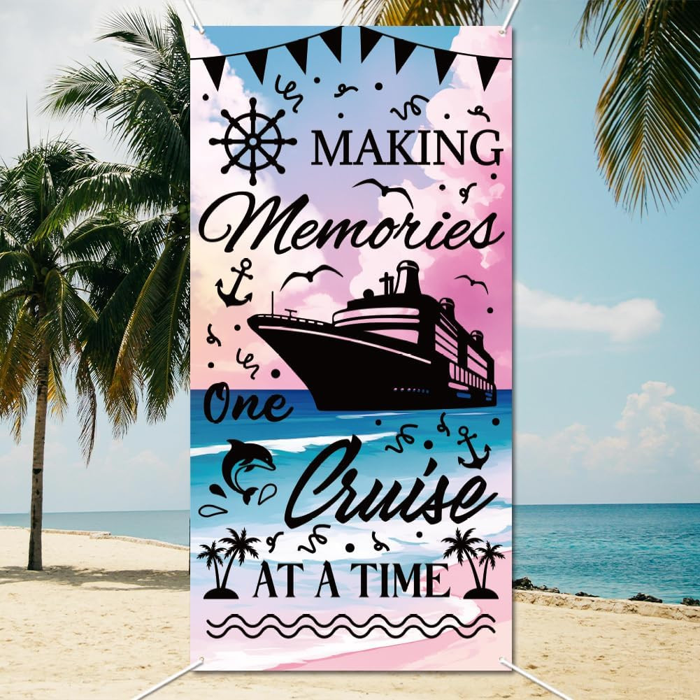 Cruise Ship Background Photo Door Banner for Party Decor, 5.9X2.9Ft Ocean Travel