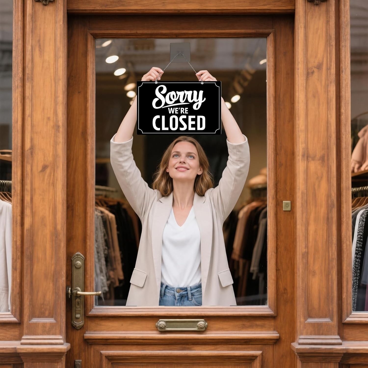 Open Closed Flip Sign Set, Business Hours Sign for Window Door, Black Double Sid
